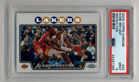 Kobe Bryant 2008-09 Topps Chrome Refractor #24 PSA 9 Mint basketball card driving to basket