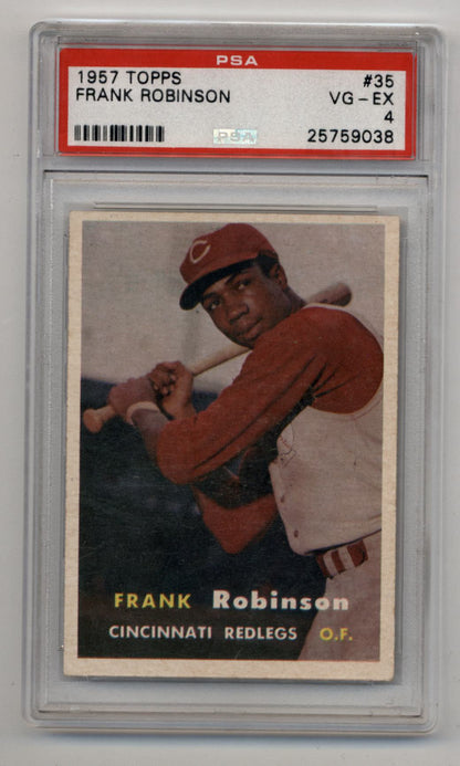 PSA-graded Frank Robinson 1957 Topps Rookie #35 baseball card in batting pose