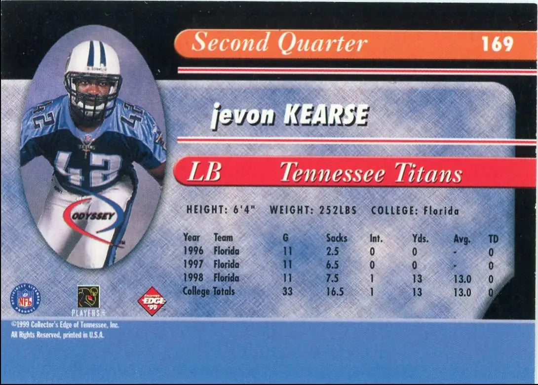 1999 Collector’s Edge Odyssey Jevon Kearse Rookie Tennessee Titans #169