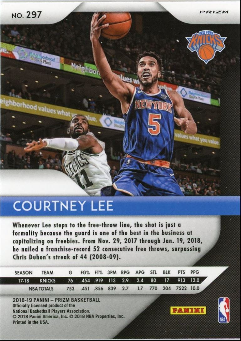 2018-19 Panini Prizm Courtney Lee Silver Parallel New York Knicks #297