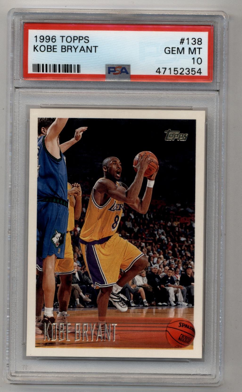 PSA-graded Kobe Bryant 1996-97 Topps Rookie #138 card in protective case, Gem Mint