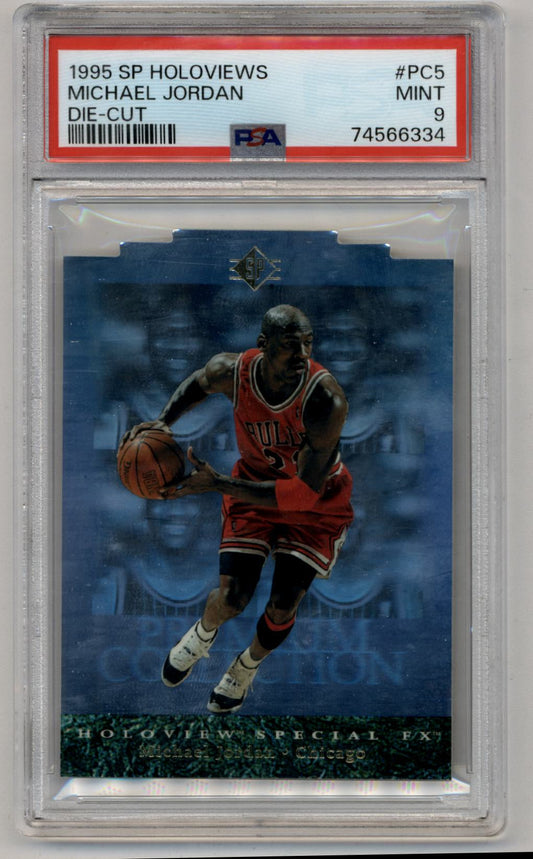 PSA-graded Michael Jordan 1995-96 SP Holoviews basketball card in Chicago Bulls uniform