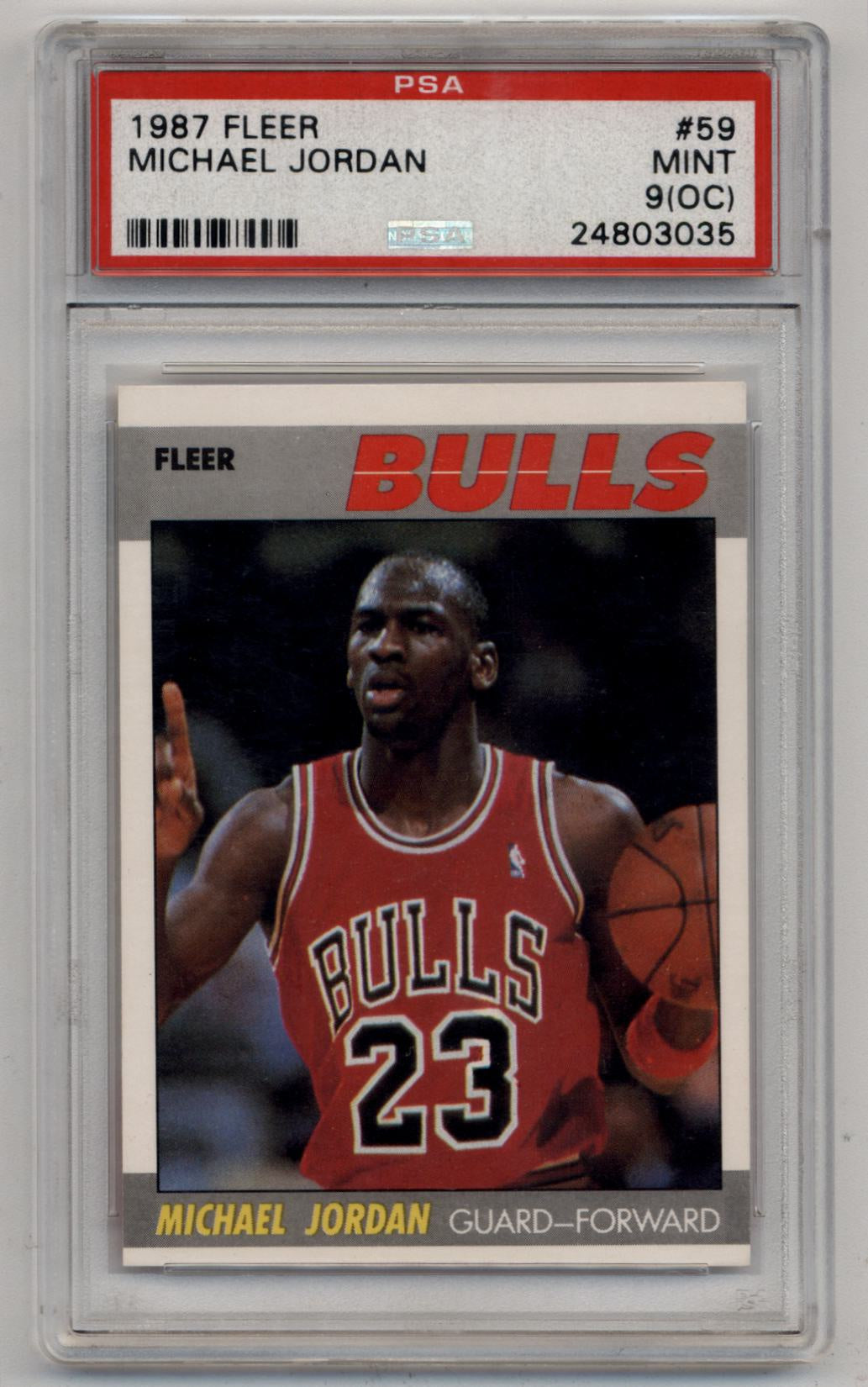 PSA-graded Michael Jordan 1987 Fleer #59 trading card in protective case