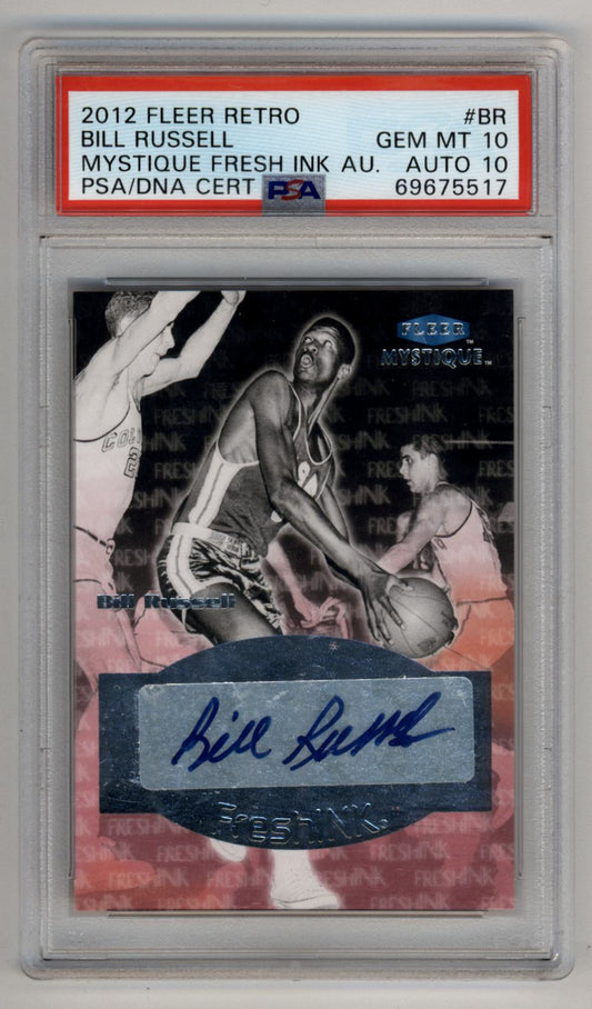 PSA-graded Bill Russell 2012 Fleer Retro Mystique Fresh Ink Auto in Gem Mint condition