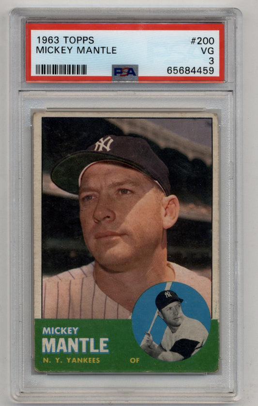 Mickey Mantle 1963 Topps #200 PSA 3 Very Good trading card in protective case