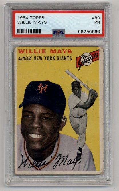 Willie Mays 1954 Topps baseball card PSA-graded showing batting and portrait poses