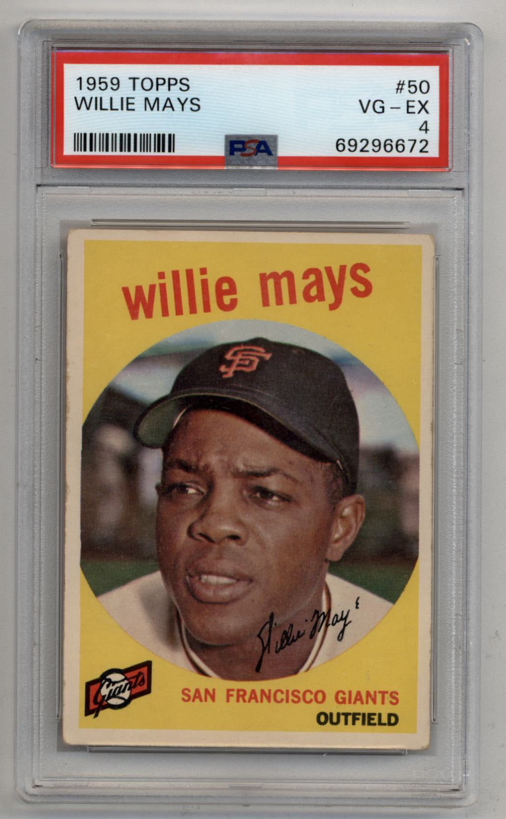 PSA-graded 1959 Topps baseball card of Willie Mays, San Francisco Giants outfielder