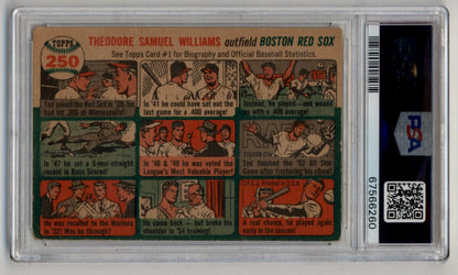 Vintage 1956 Topps baseball card of Ted Williams showcasing Boston Red Sox moments