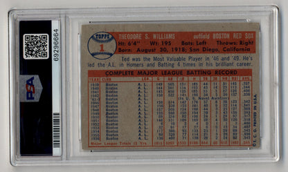 Ted Williams 1957 Topps #1 trading card in protective holder with QR code