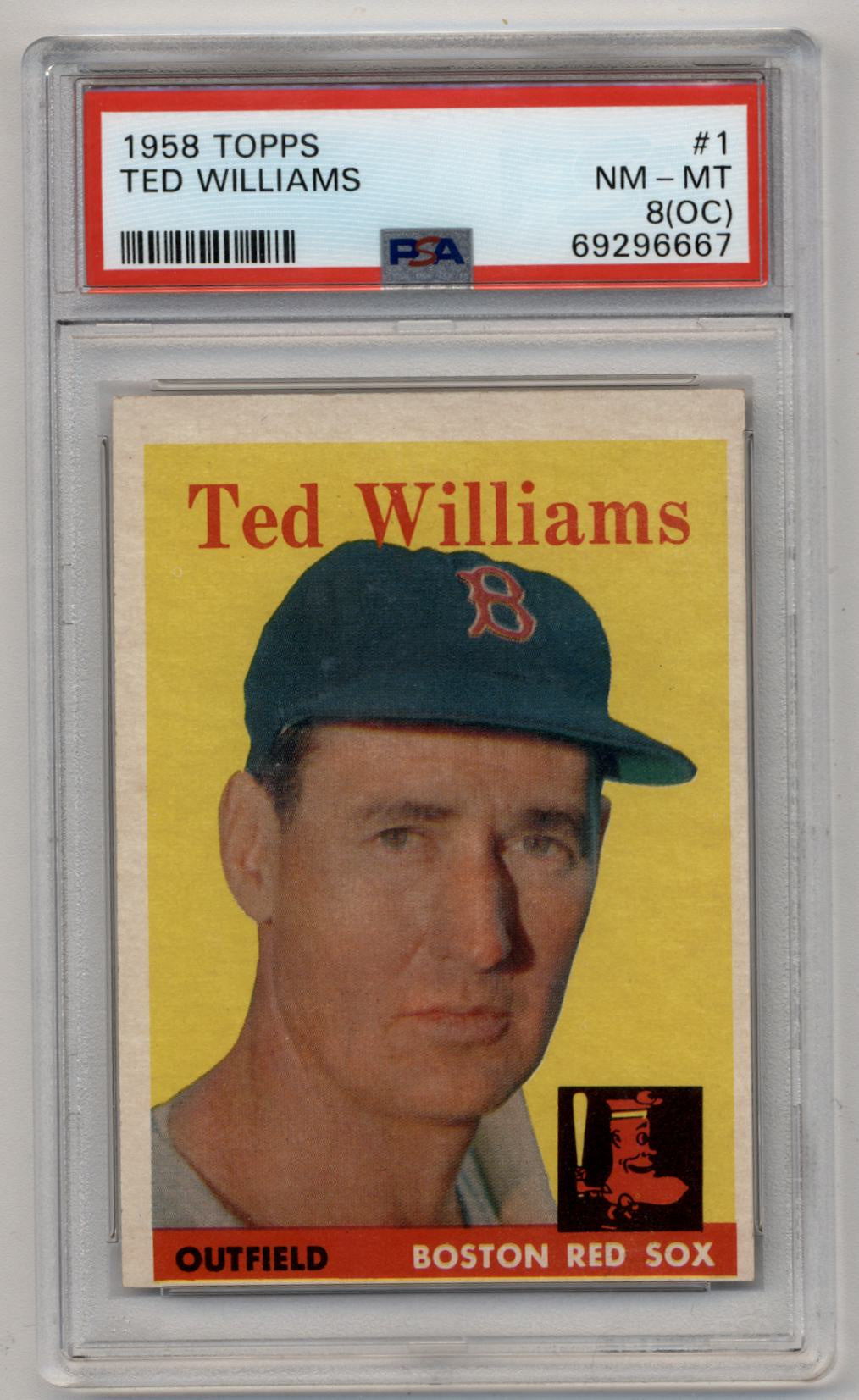 PSA-graded 1958 Topps Ted Williams baseball card in protective case for trading cards fans