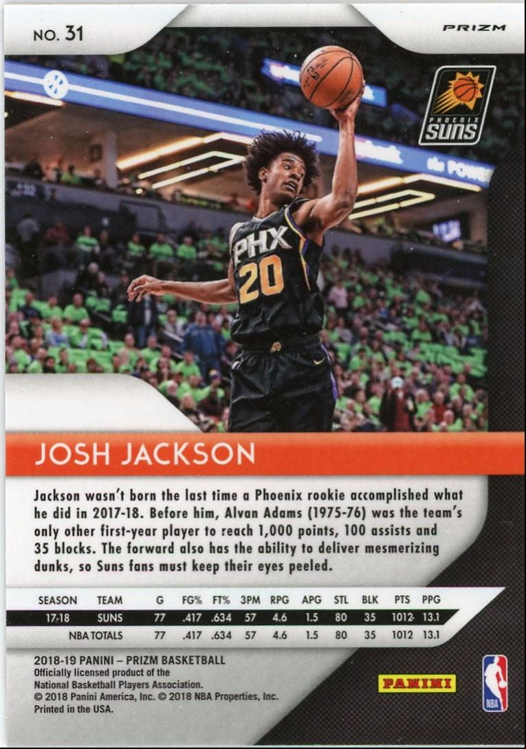 2018-19 Panini Prizm Josh Jackson Silver Parallel Phoenix Suns #31