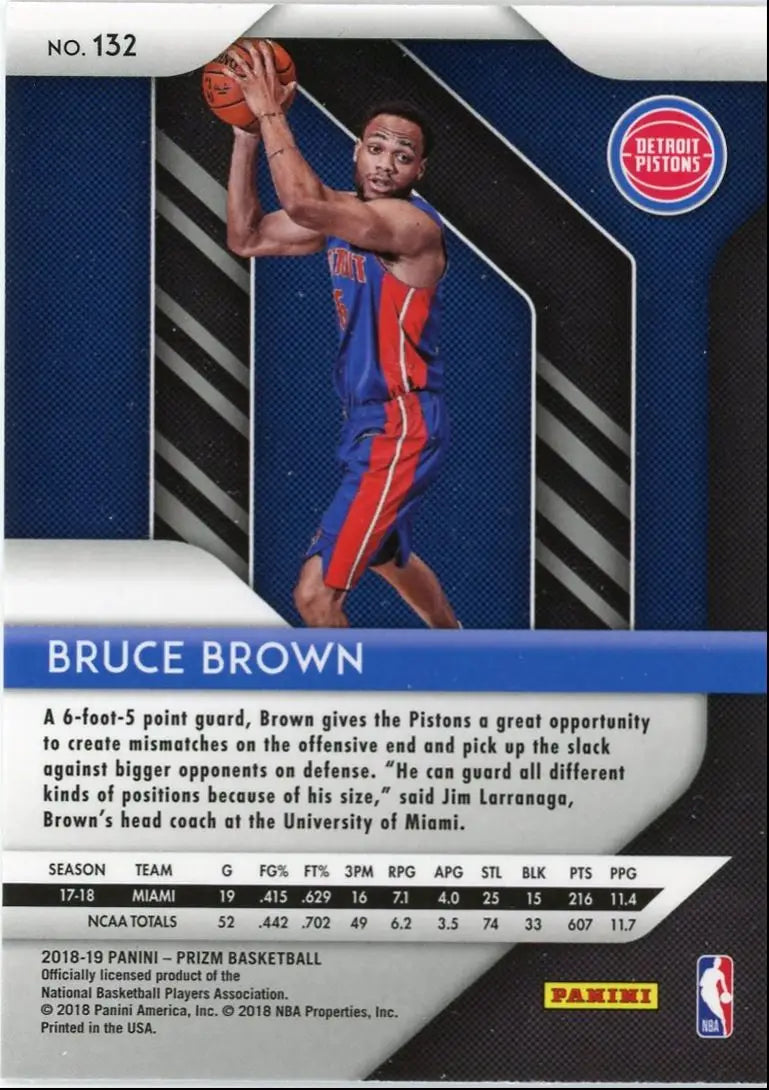 2018-19 Panini Prizm Bruce Brown Rookie Detroit Pistons #132