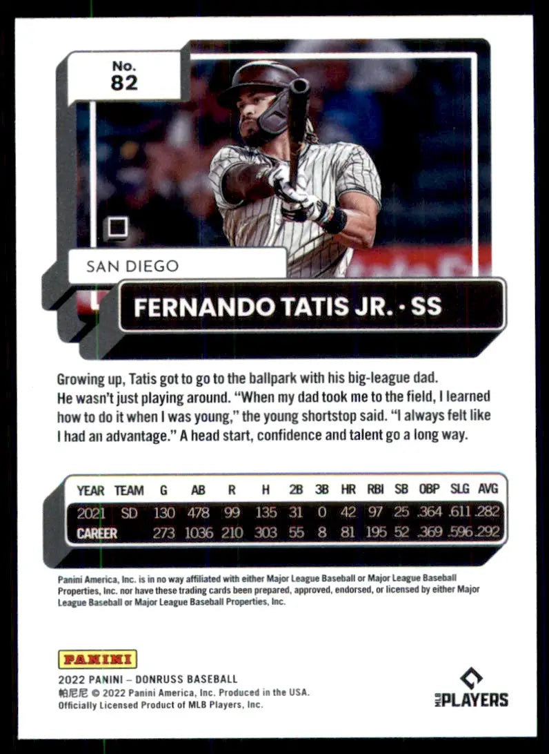 2022 Donruss Fernando Tatis Jr. Purple Parallel San Diego Padres #82