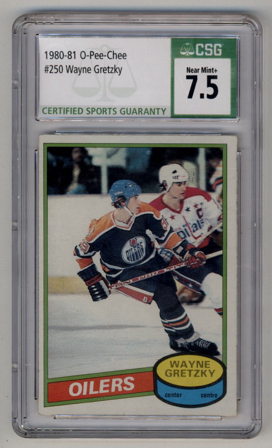 Wayne Gretzky 1980-81 O-Pee-Chee #250 graded CSG 7.5 trading card from Edmonton Oilers