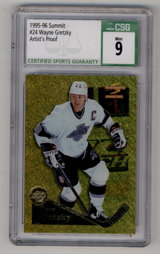 Wayne Gretzky 1995-96 Summit Artist’s Proof CSG 9 Mint hockey card in Kings uniform