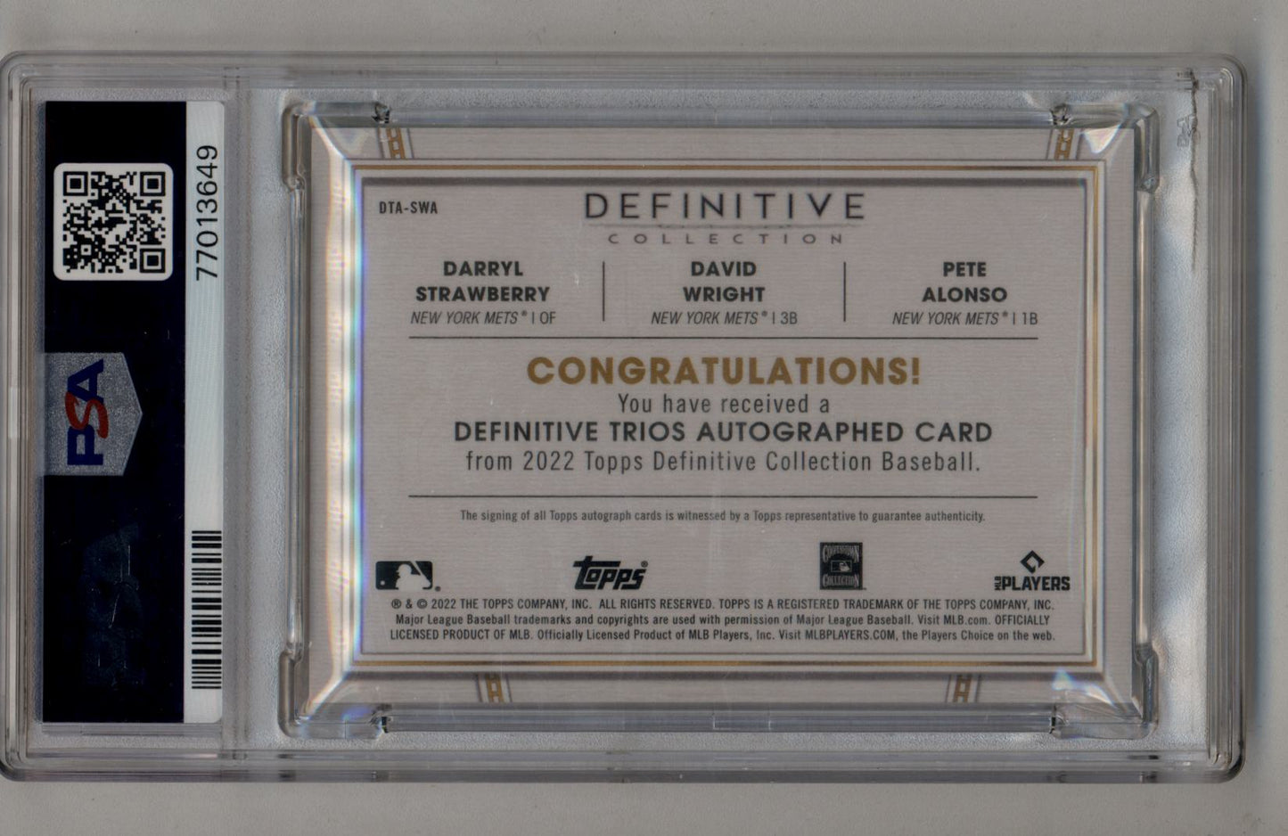 Wright/Strawberry/Alonso 2022 Definitive Trios Green Auto 07/10 PSA 10 Gem Mint