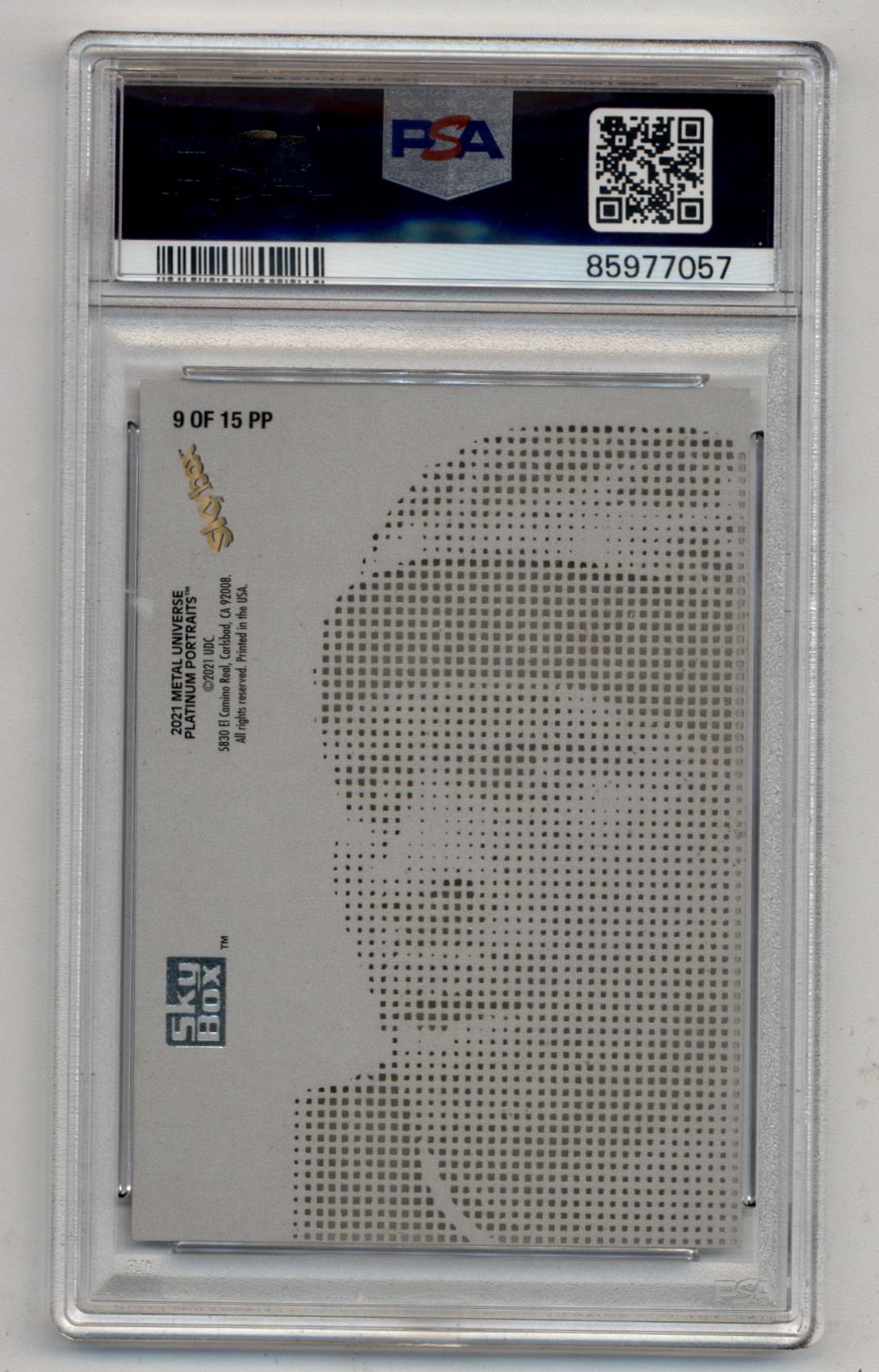 PSA-graded Allen Iverson 2023 Metal Universe Platinum Portraits card in protective case