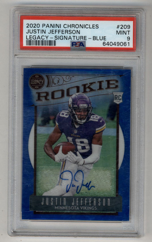 PSA-graded Justin Jefferson 2020 Chronicles Legacy Signature Blue Auto in protective case