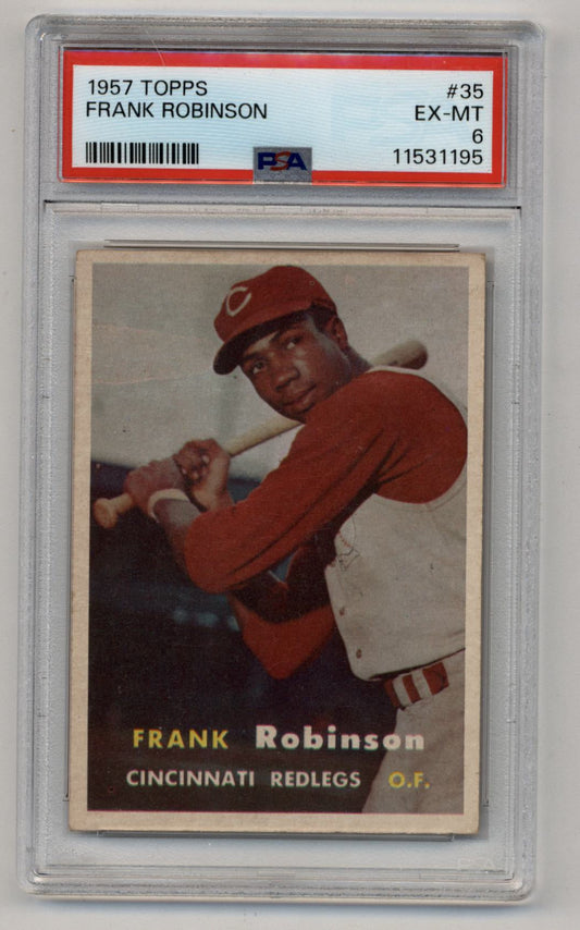 PSA-graded 1957 Topps Baseball Card of Frank Robinson in red Cincinnati Redlegs uniform