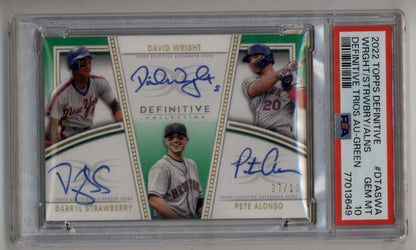 Wright/Strawberry/Alonso 2022 Definitive Trios Green Auto 07/10 PSA 10 Gem Mint