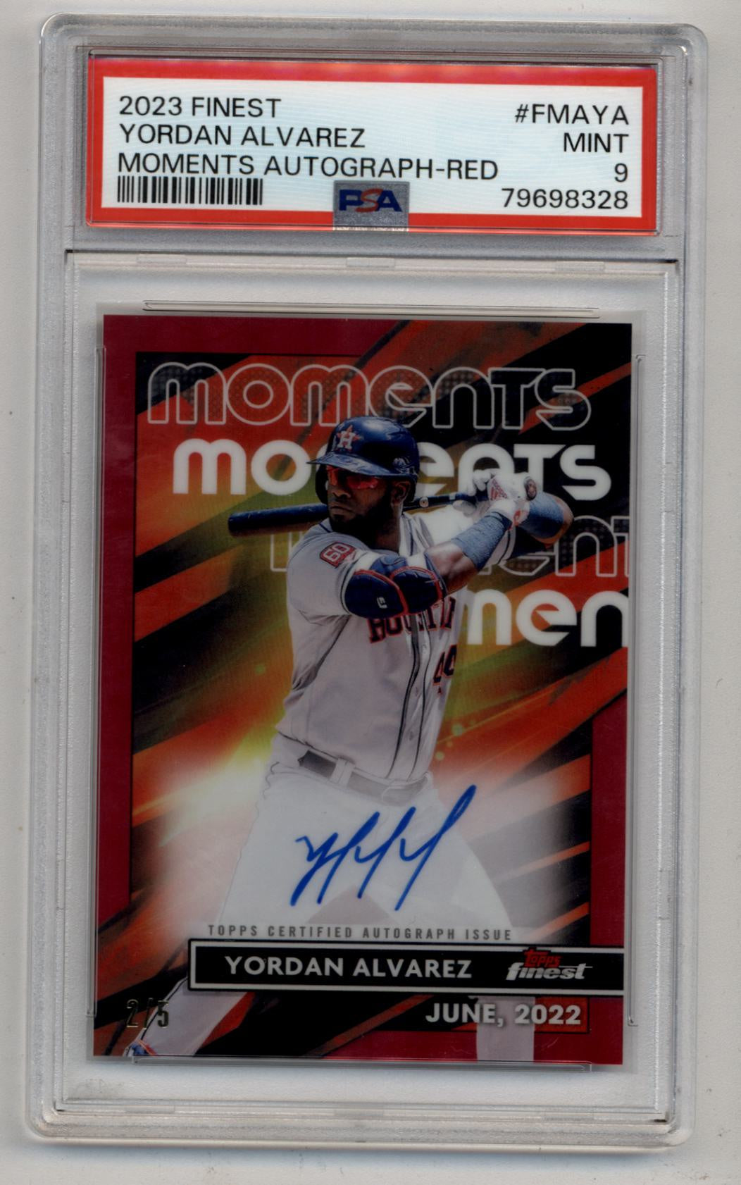 Yordan Alvarez 2023 Finest Finest Moments Auto 2/5 PSA 9 Mint