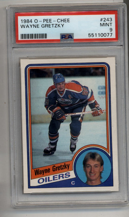 PSA-graded 1984 O-Pee-Chee Wayne Gretzky Edmonton Oilers hockey card in mint condition