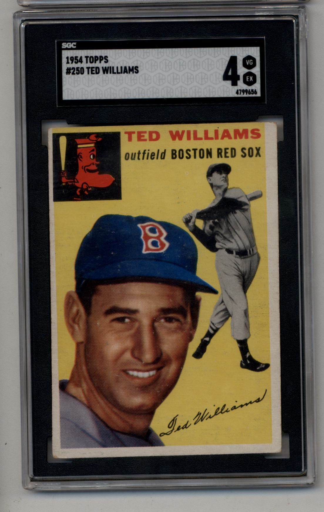 Ted Williams 1954 Topps #250 SGC 4 baseball card in protective case for trading cards