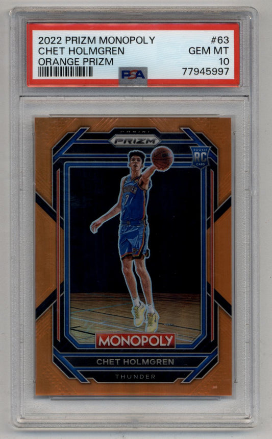 Chet Holmgren 2022-23 Prizm Monopoly basketball card in blue uniform, PSA 10 Gem Mint