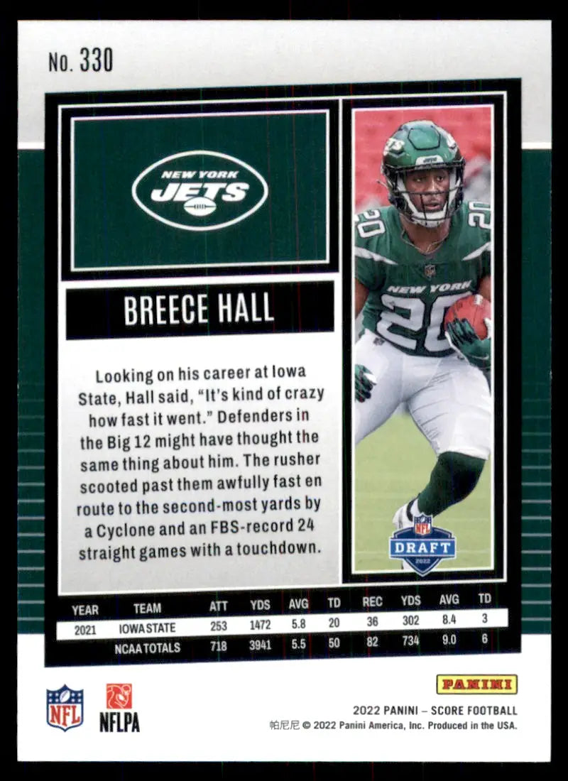 2022 Score Breece Hall Rookie New York Jets #330