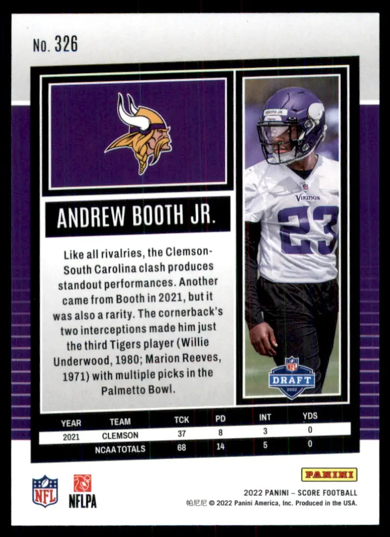 2022 Score Andrew Booth Jr. Rookie Minnesota Vikings #326