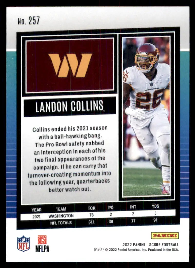 2022 Score Landon Collins Washington Commanders #257