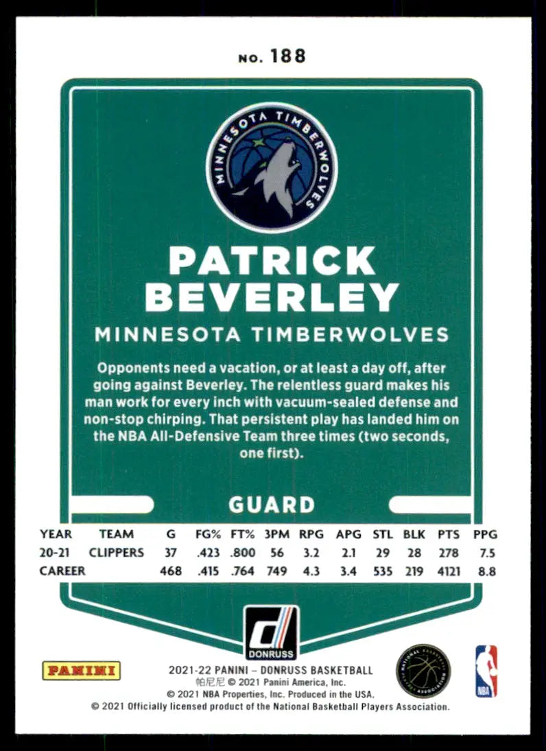 2021-22 Panini Donruss Patrick Beverley Minnesota Timberwolves #188