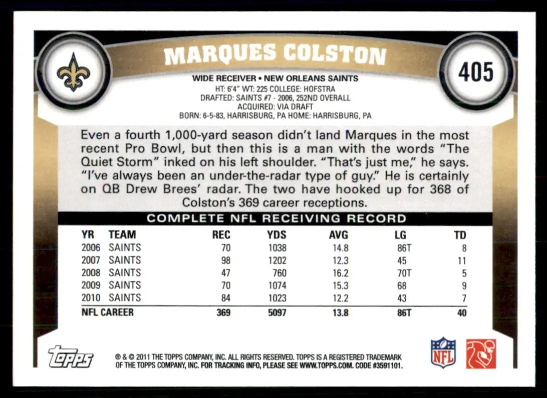 2011 Topps Marques Colston New Orleans Saints #405