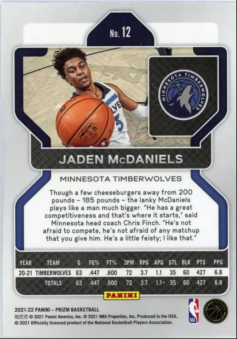 2021-22 Panini Prizm Jaden McDaniels Minnesota Timberwolves #12