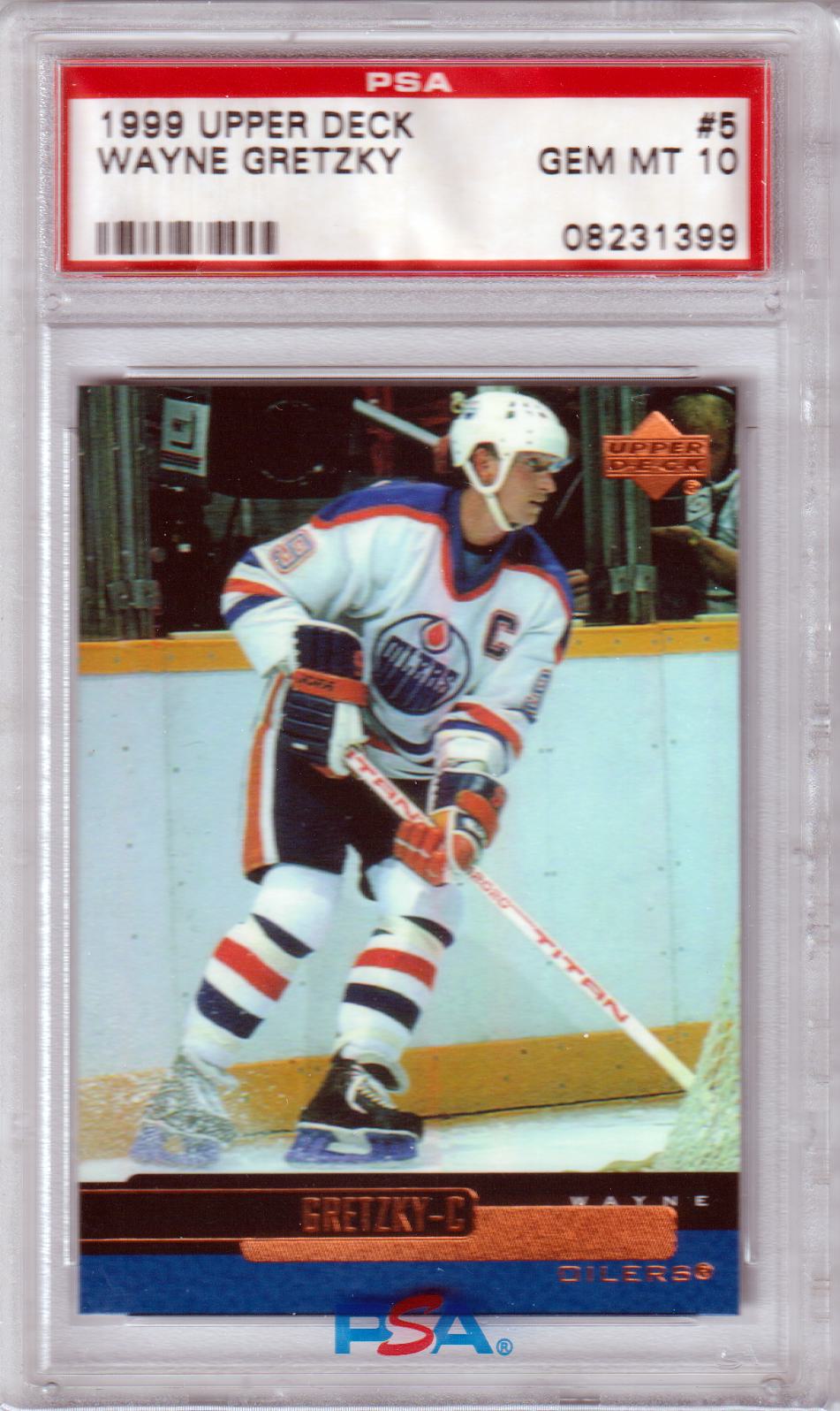 PSA-graded Wayne Gretzky 1999 Upper Deck hockey card in protective case for Columbia Hobby