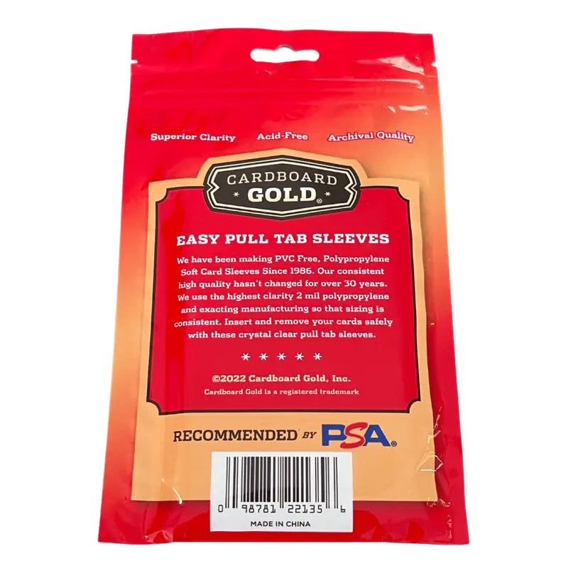 Red Cardboard Gold Easy Pull Tab card sleeves for standard size trading cards