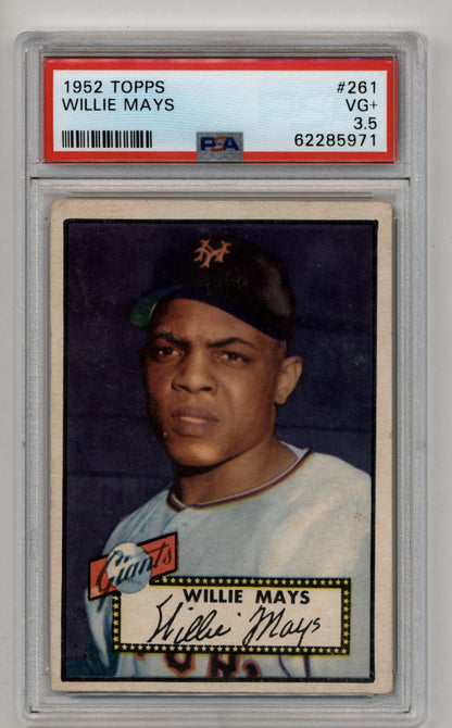 Willie Mays 1952 Topps #261 baseball card graded PSA VG+ 3.5 in protective case