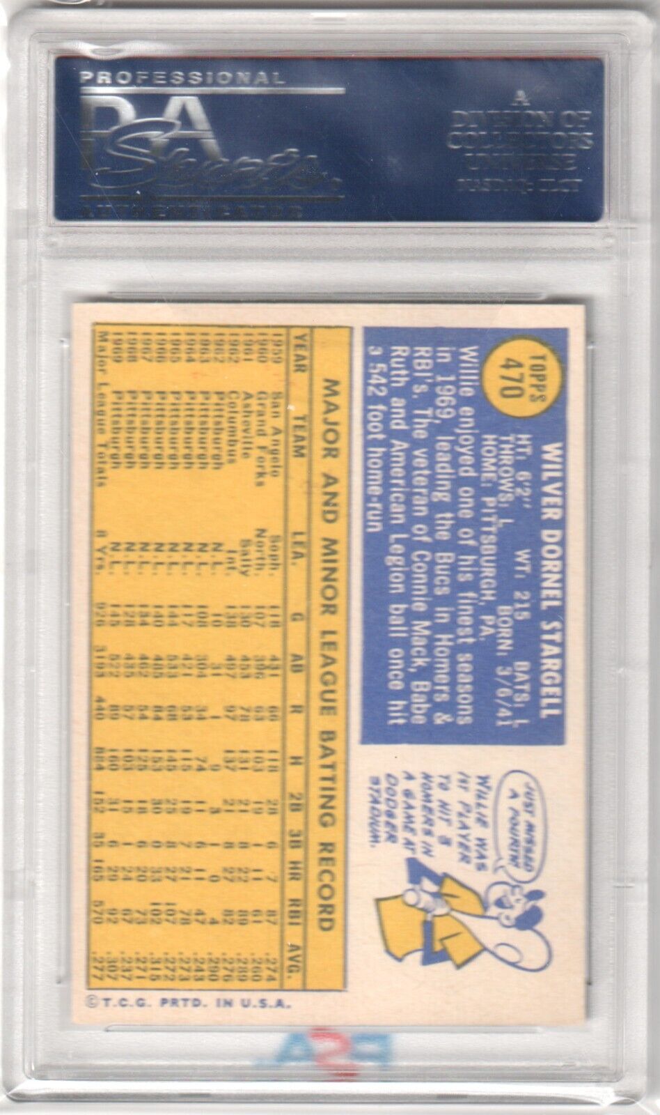 Willie Stargell 1970 Topps #470 PSA 7 NM baseball card in protective holder with box free shipping