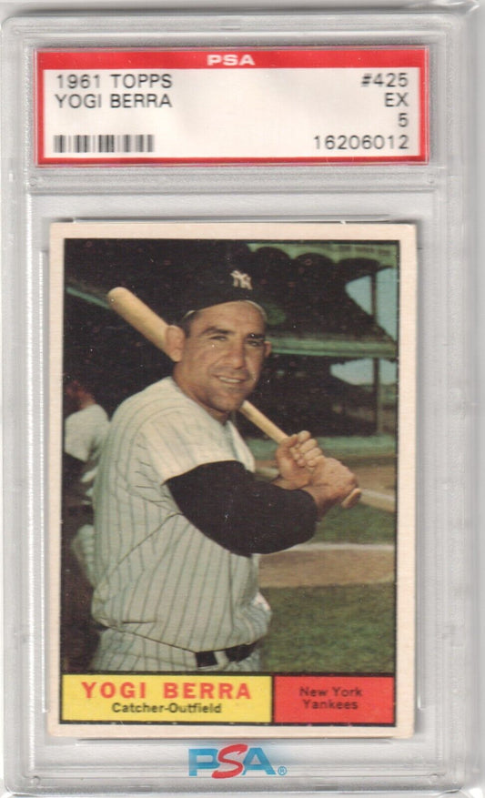 PSA-graded Yogi Berra 1961 Topps #425 baseball card in protective case from Columbia Hobby