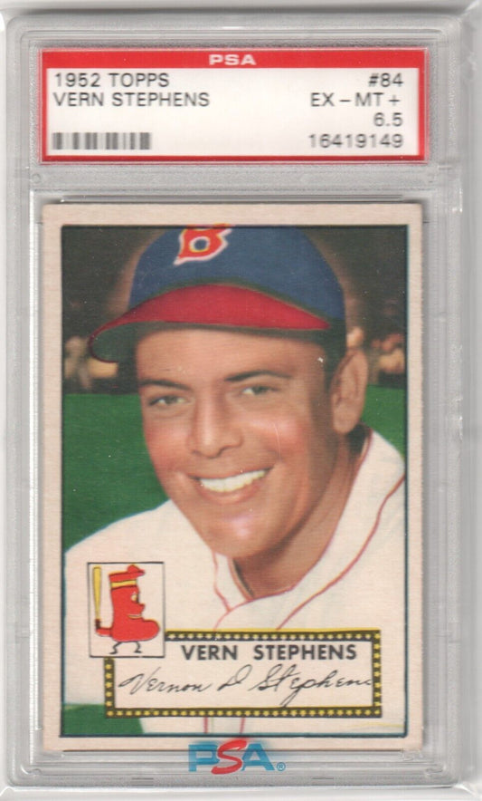 PSA-graded 1952 Topps VERN STEPHENS baseball card showcasing Cleveland Indians player cap