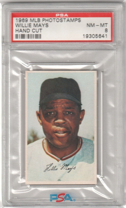 PSA-graded 1958 MLB photostamp in protective case for Willie Mays single cards from Columbia Hobby