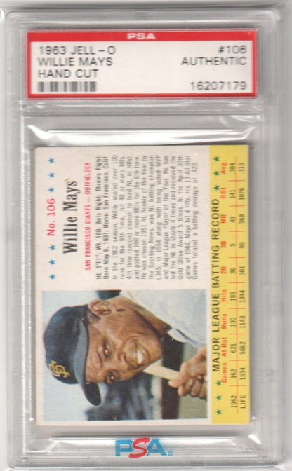 PSA-graded 1963 Jello-O Willie Mays baseball card in protective holder from Columbia Hobby