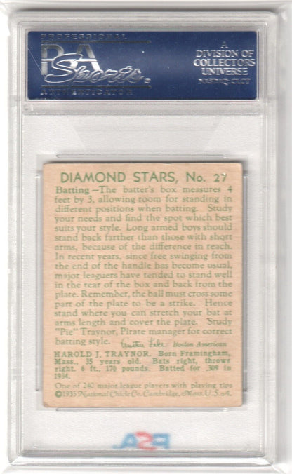 PSA-graded Diamond Stars No. 29 back on PIE TRAYNOR 1935 single card from Columbia Hobby