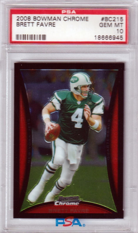 PSA-graded Brett Favre 2008 Bowman Chrome football card for single cards at Columbia Hobby