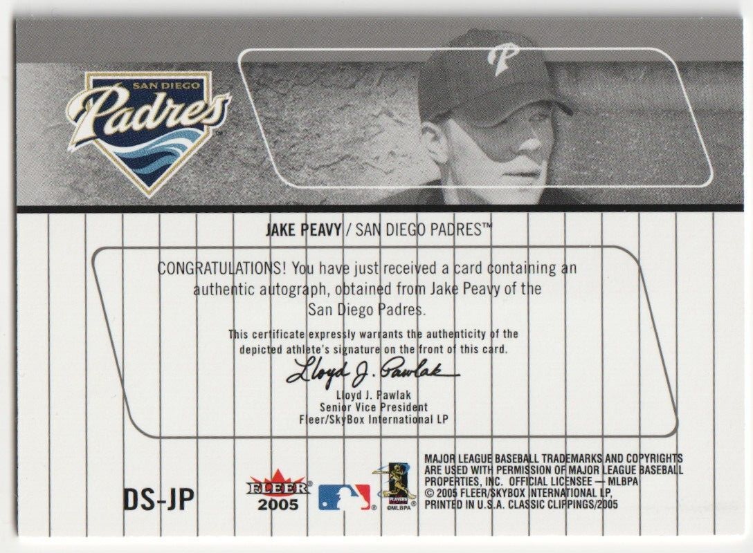 JAKE PEAVY 2005 Fleer Classic Clippings Autograph Auto Blue Foil - PADRES