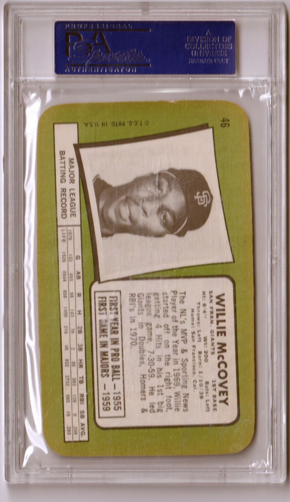 Vintage WILLIE McCOVEY 1971 Topps Super #46 card in protective case, single cards in Columbia Hobby