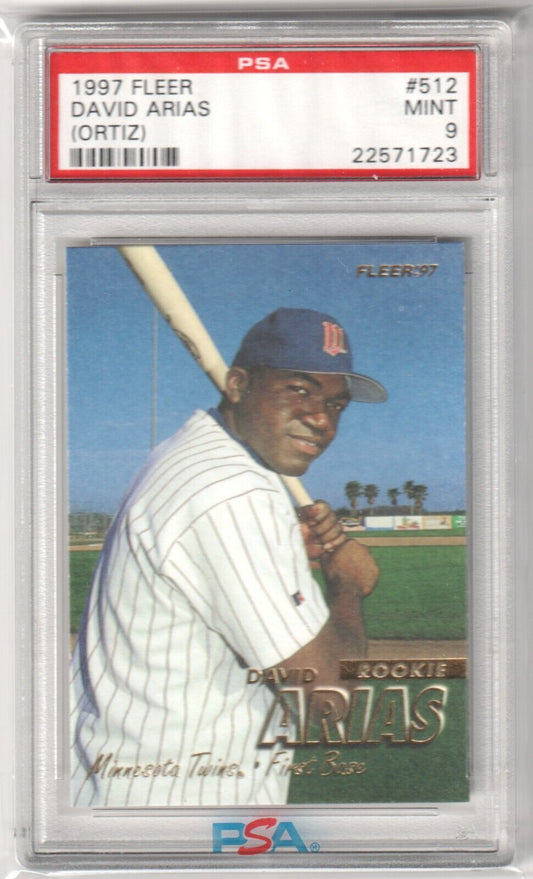 PSA graded 1997 Fleer David Ortiz RC rookie card in a protective case, single cards from Columbia Hobby