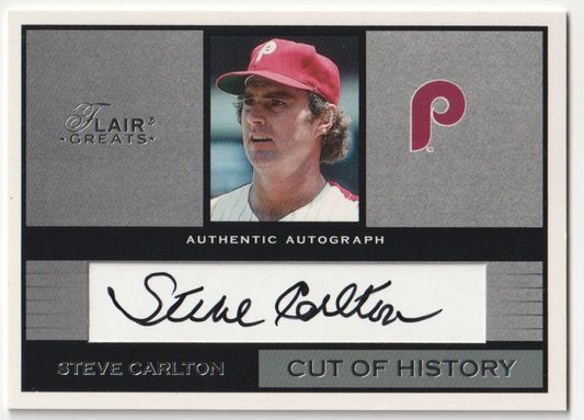 STEVE CARLTON 2003 Fleer Flair Greats Autograph Cut Auto #/506 - PHILLIES