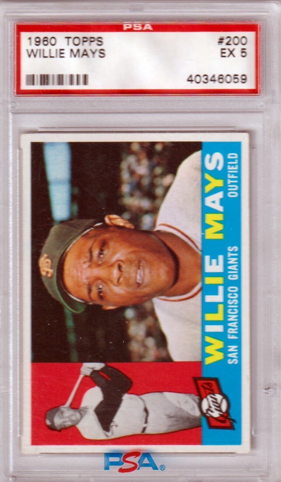 1960 Topps Willie Mays #200 PSA EX 5 baseball card in protective case from Columbia Hobby