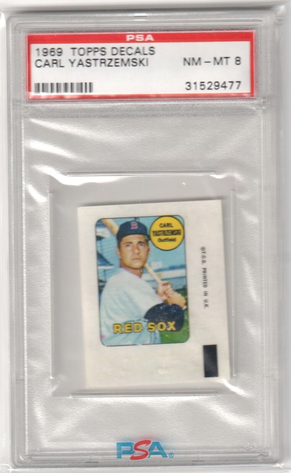 PSA-graded Carl Yastrzemski 1969 Topps Decals baseball card NM-MT 8 at Columbia Hobby